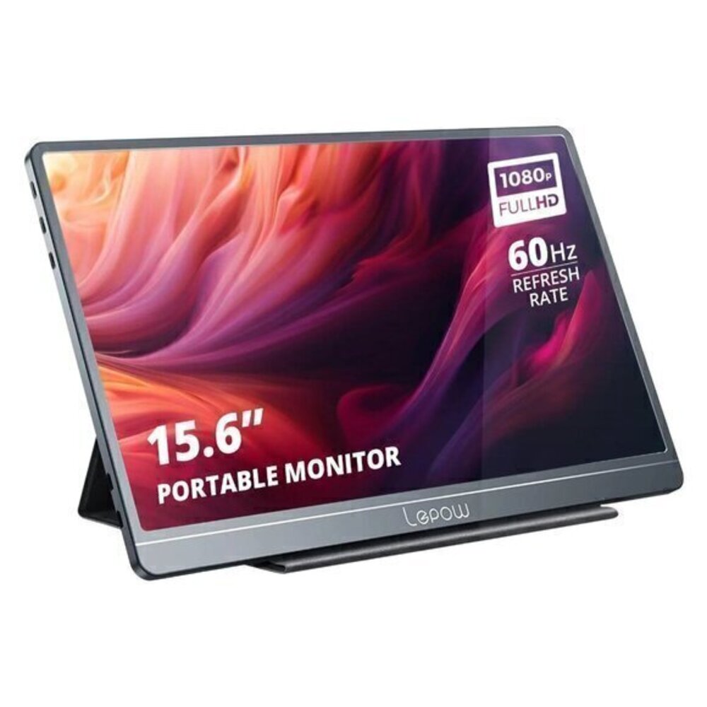 Lepow 15.6" Silver Portable Monitor Full HD 1080P 60Hz USB-C HDMI Travel Display